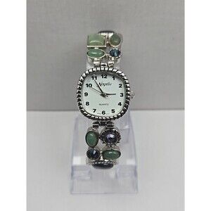 Novelle Gemstone Bracelet Watch Aventurine Blue Cabochon Silver Tone New Battery